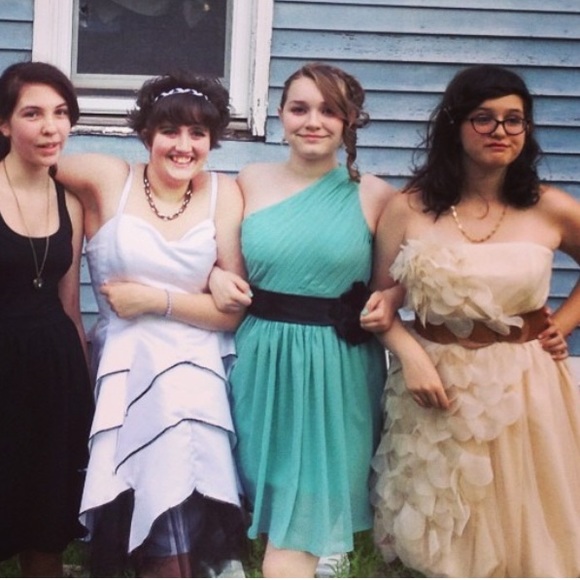 Seafoam Green Knee Length One Shoulder Prom Dress - Picture 4 of 4